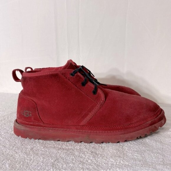 SOLD-UGG Red Suede Neumel Samba Red Sheepskin Lace Up Chukka Boots 11 - Picture 1 of 13